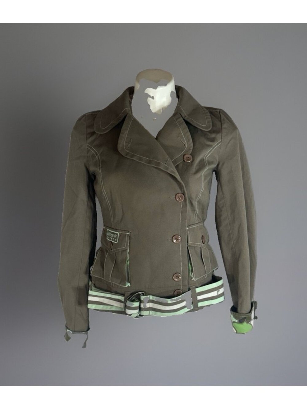 Vintage Adidas Originals Safety Jacket Women's Small Brown Green Belted Button